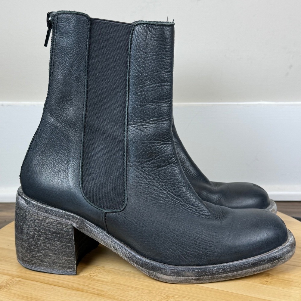 Free People Essentials Chelsea Ankle Boots Womens 36.5 Black Leather Block Heel